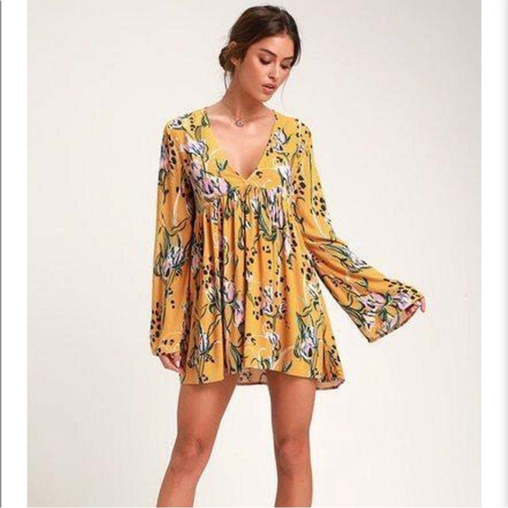 Free People | Yellow Floral dress / tunic in Floral Print Large